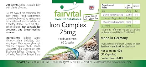 fairvital Iron Complex 25 mg Capsules 90 Capsules Swallow-Friendly High Dose Vegan