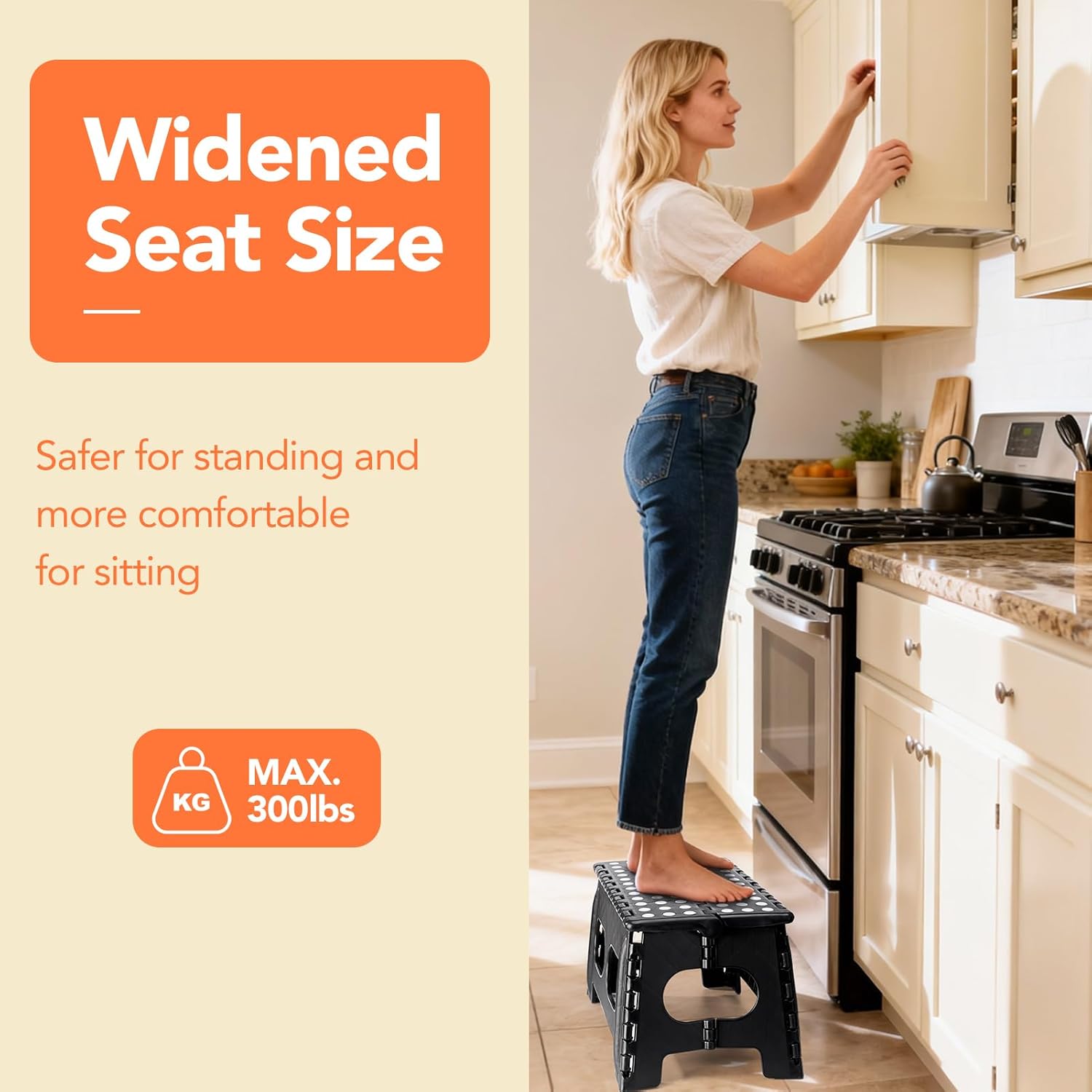 ACSTEP Folding Step Stool,15-Inch Extra Wide 9 Inch Height Heavy Duty Stepping Stool Safer and More Comfortable Non Slip Foldable Step Stool for Kids and Adults Black