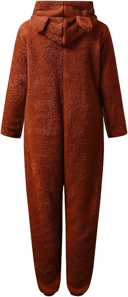 Combinaison Polaire Femme Une Pièce Avec Capuche - Pyjama Doux, Ouverture Zippée, Loungewear D'Intérieur Chaleureux