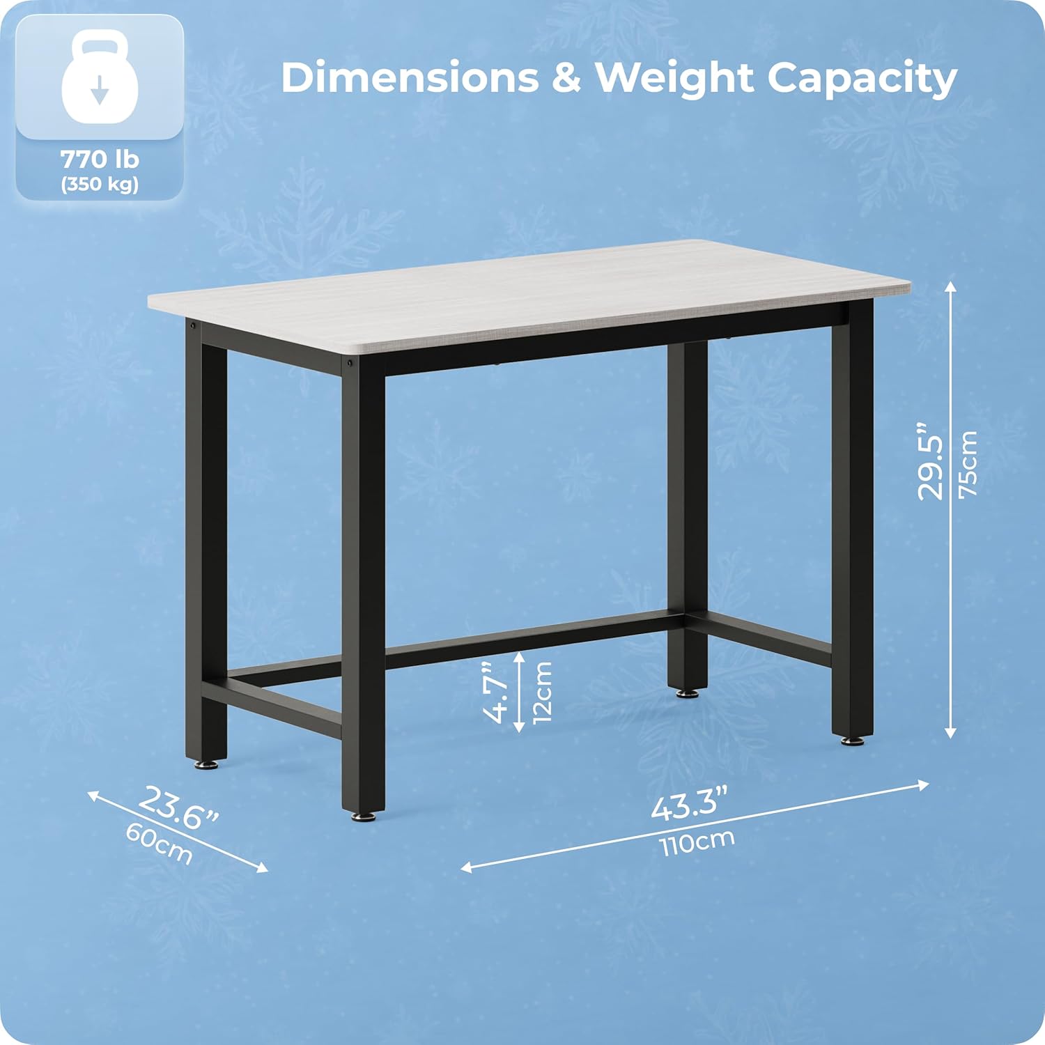 43" Home Office Desk Modern Computer Desk 43.3x23.6x29.5 inches PC Table with Thicken Frame Industrial Style Sturdy Metal Frame Furniture for Writing Gaming Grey Oak+Black