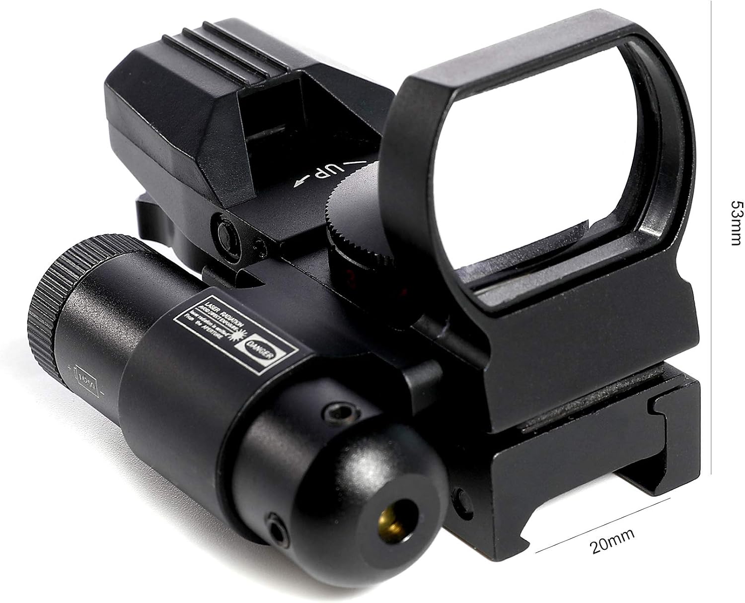Pinty Red Dot Sight with Integrated Laser Sight, Reflex Sight Optics 4 Pattern Reticle, 2MOA Red & Green Dot 5 Brightness Levels with Laser, Red, Green