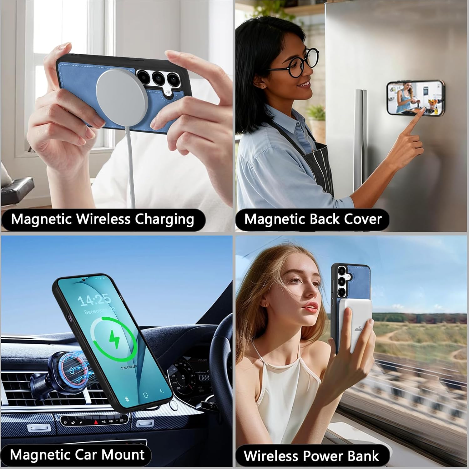 Wallet Case for Samsung Galaxy S24 with Card Holder/Crossbody Wallet/Strap| RFID Blocking | Magnetic | Kickstand | Detachable | PU Leather Phone Case for Galaxy S24,6.2 in,Sky Blue