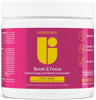 Universal U Boost & Focus Powder, Increase Energy and Cognitive Performance, Pre Workout, Custom Dosing, VIT B12, Niacin, Choline, L-Tyrosine, No Artificial Flavors, 30 Servings (Lemon Berry)