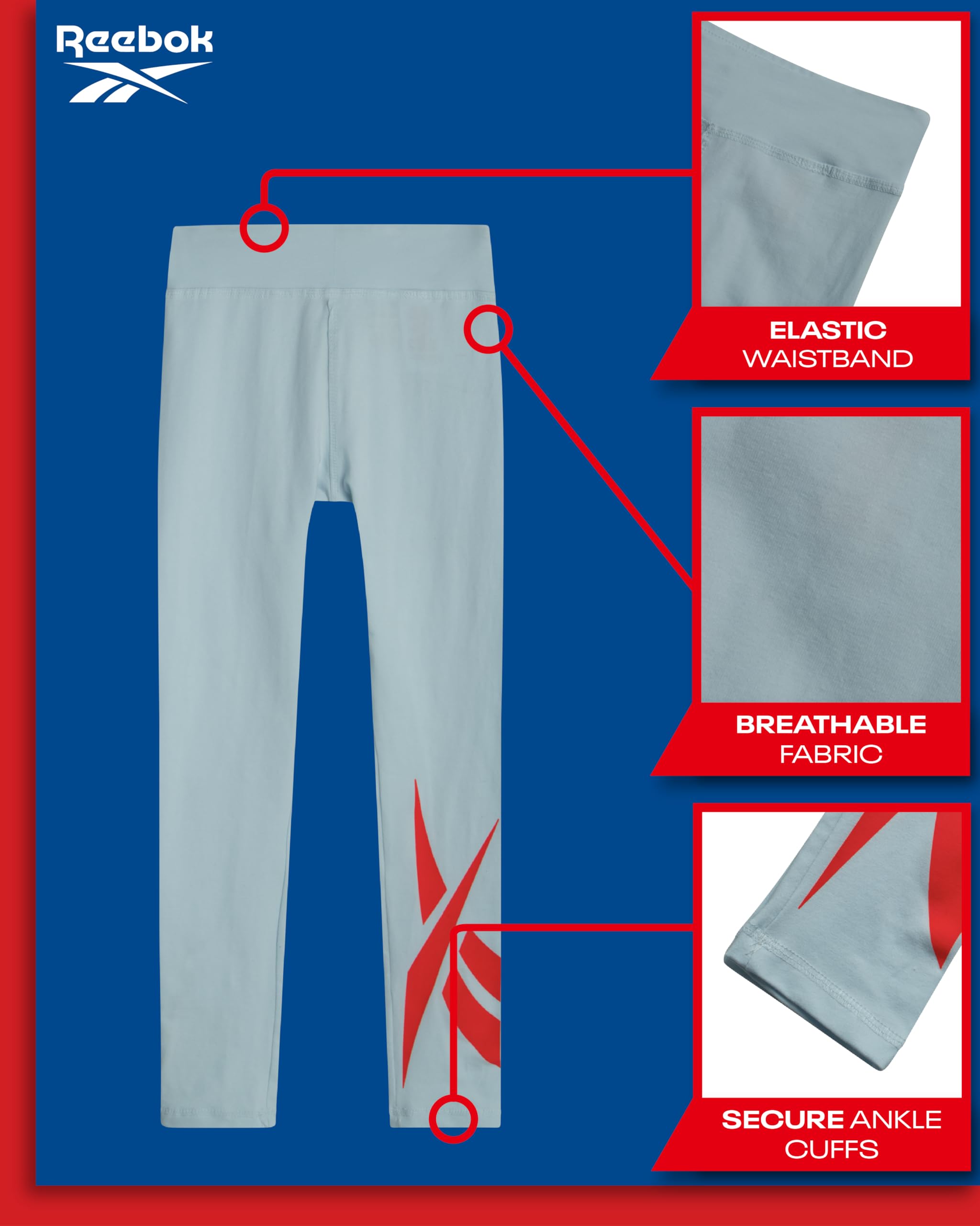 Reebok Leggings da ragazza – Leggings sportivi in cotone – Pantaloni da yoga elasticizzati per ragazze collant da danza (taglie: 7-12)