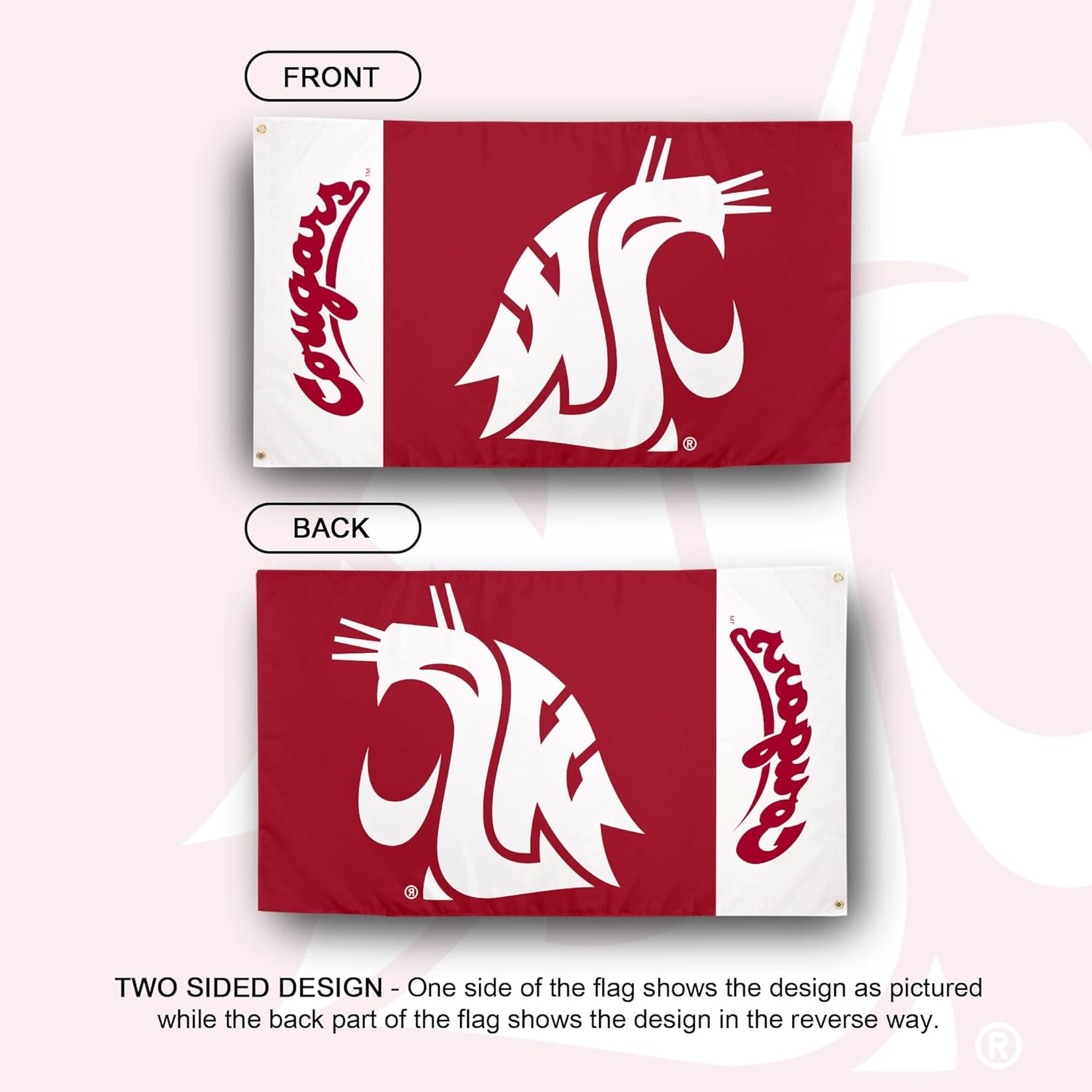 Desert Cactus Washington State University Flag Cougars WSU Cougs Wazzu Banners 100% Polyester Indoor Outdoor 3x5 feet Flags (Team Name) - Image 2