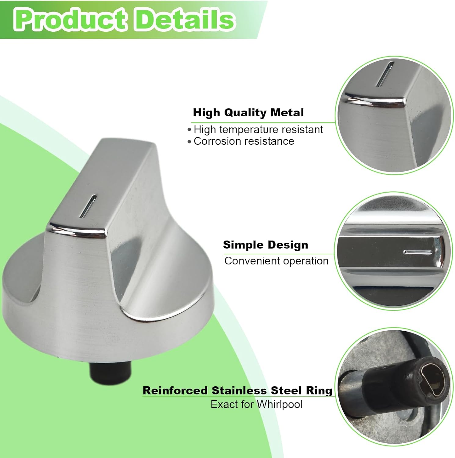 W11517334 Gas Stove Knobs Replacements, 4 Pack Metal Oven Knobs, Compatible with Whirlpool WEG515S0FB0 WEG515S0FS0 WEG515S0FS2 WEG515S0FS3 WEG515S0FW0 Gas Range Knobs etc