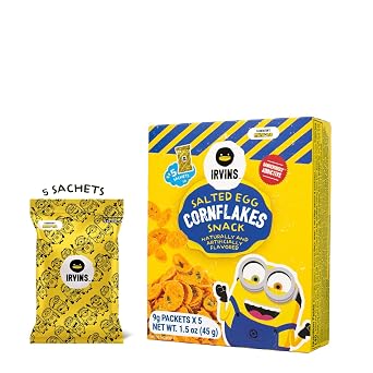 IRVINS x MINIONS Salted Egg Cornflakes Snack Crispy and Savory Premium Snack Made with Real Salted Egg & Hand Cooked, Halal, Whole Ingredients, 1.5 oz Per Box (Pack of 3)