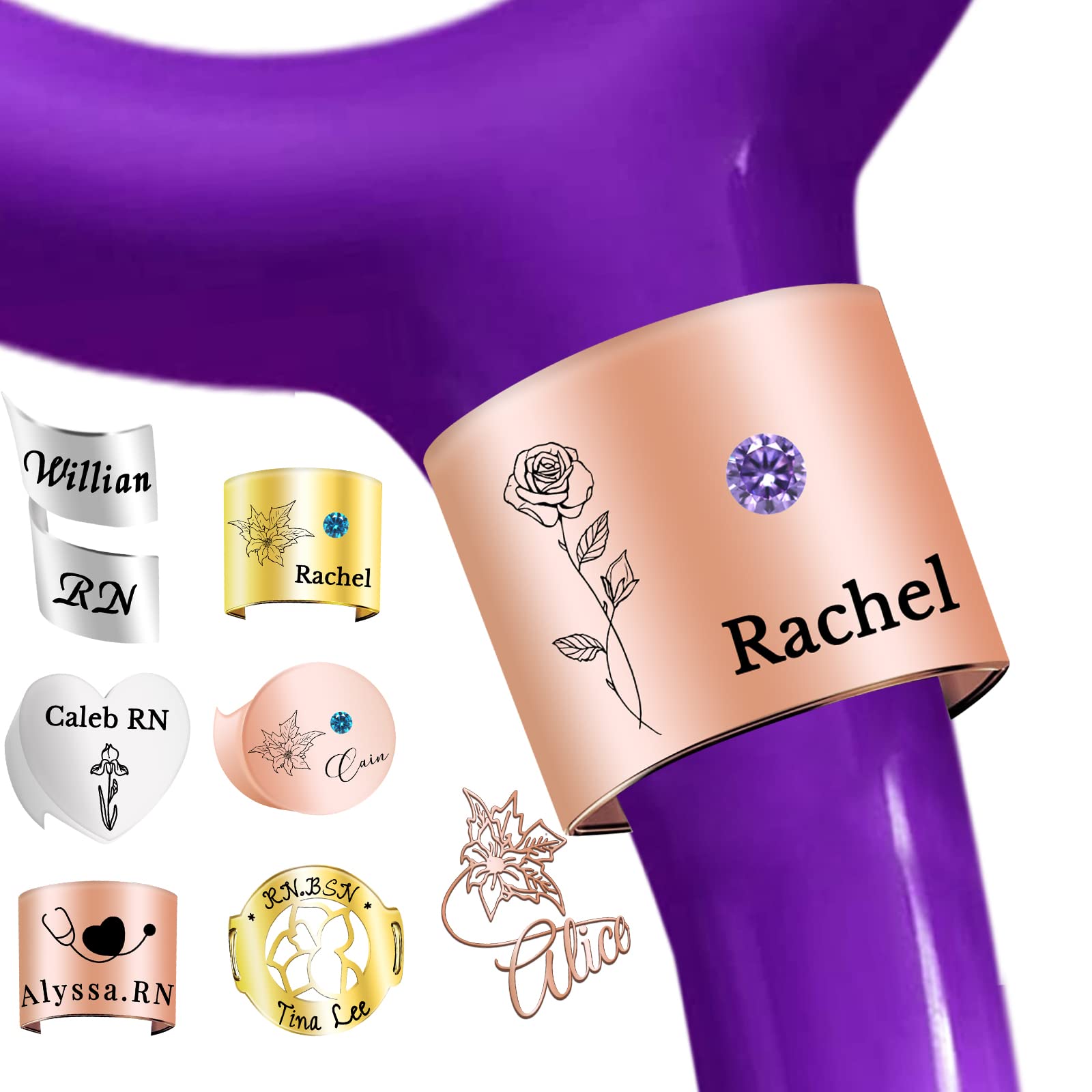 Stethoscope Name Tag Personalised Stethoscope ID Charm Accessories for Nurses Doctor Customised Engraved Name Badge with Birth Flower Nurses Week Gift