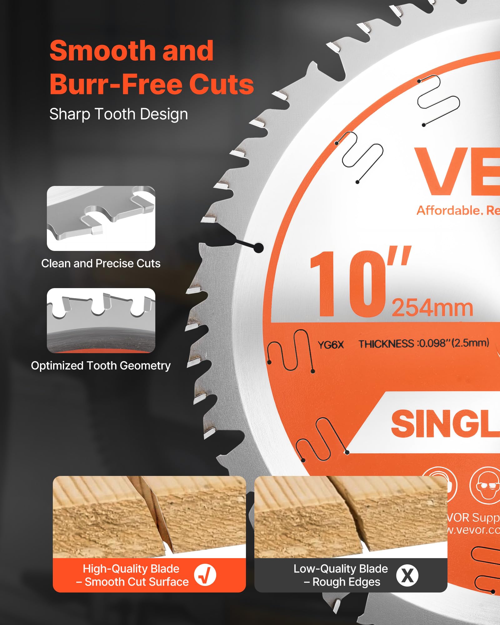 VEVOR Hoja de Sierra Circular 254 mm 50 Dientes Aleación 15,875 mm Mandril