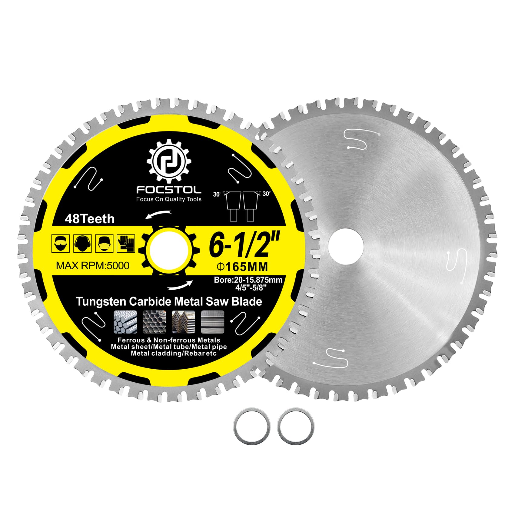 FOCSTOL Kreissägeblatt für Metall 165mm x 20mm x 15,875mm - 2 Stück Trennscheibe für Metall 48 Zähne für Stahl Rostfreier Stahl Eisenmetalle Stahlrohre