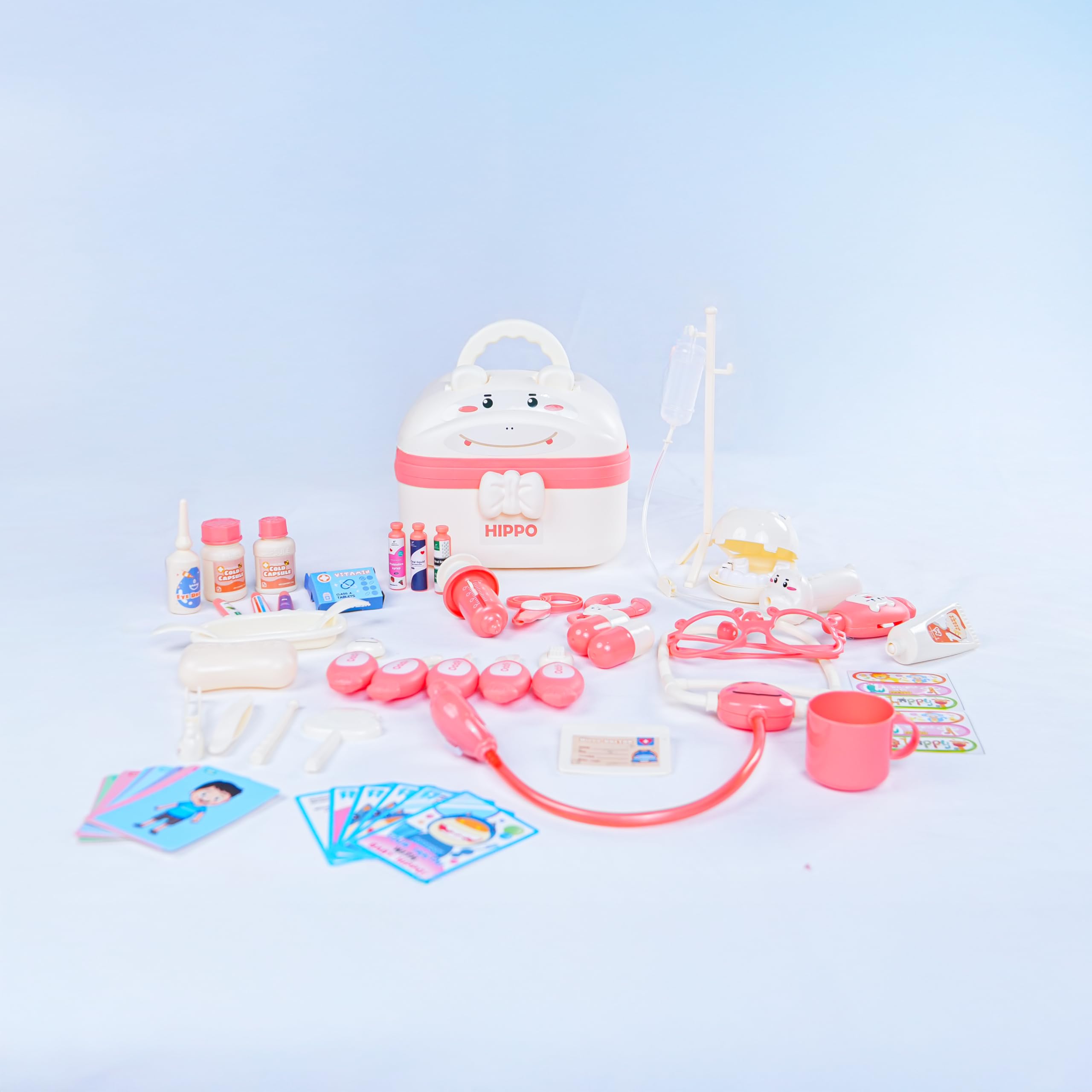Kit Médico e Dentista Infantil, 63 Peças, Maleta Hipopótamo com