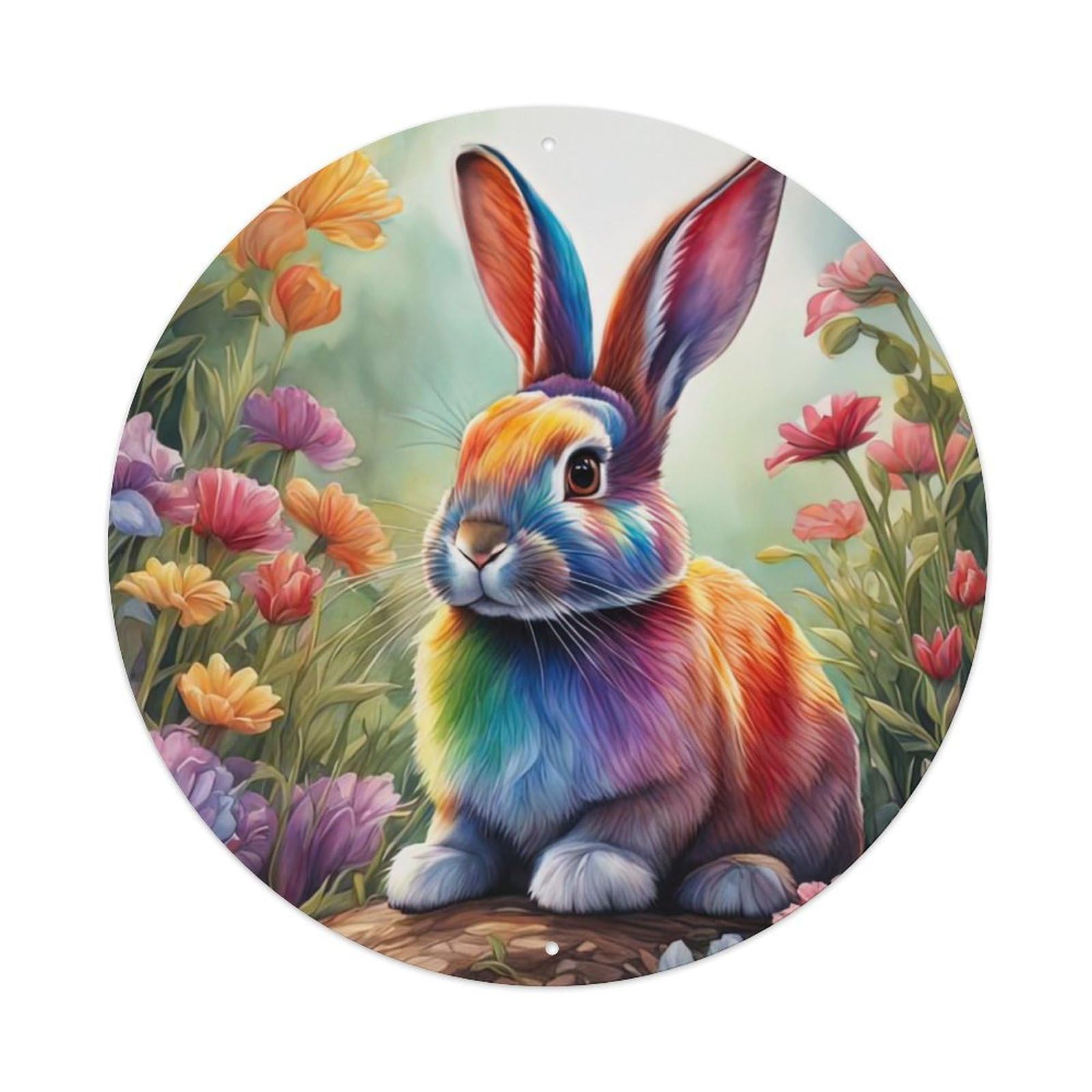 Animal Artwork Colorful Little Bunny Vintage Metal Tin Sign Plaque Wall Decor for Cafe, Club Bar, Office, Garden Metal Poster 8x8Inch