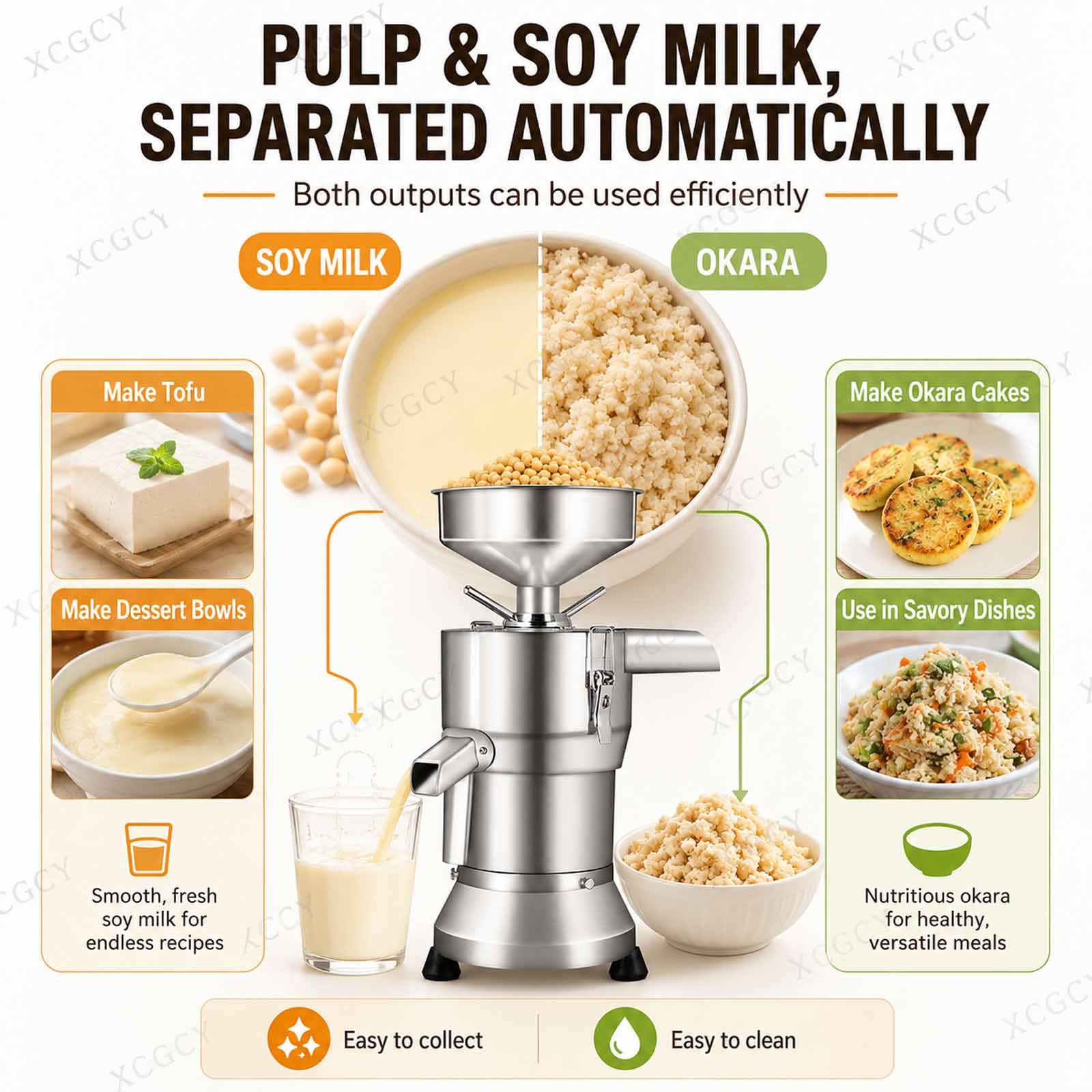 Macchina Professionale per Budino di Tofu, Produttore di Latte di Soia con Separazione delle Scorie, 25 kg/h Macinazione Umida, 1100 W Acciaio Inox per Ristoranti, Colazioni E caffè