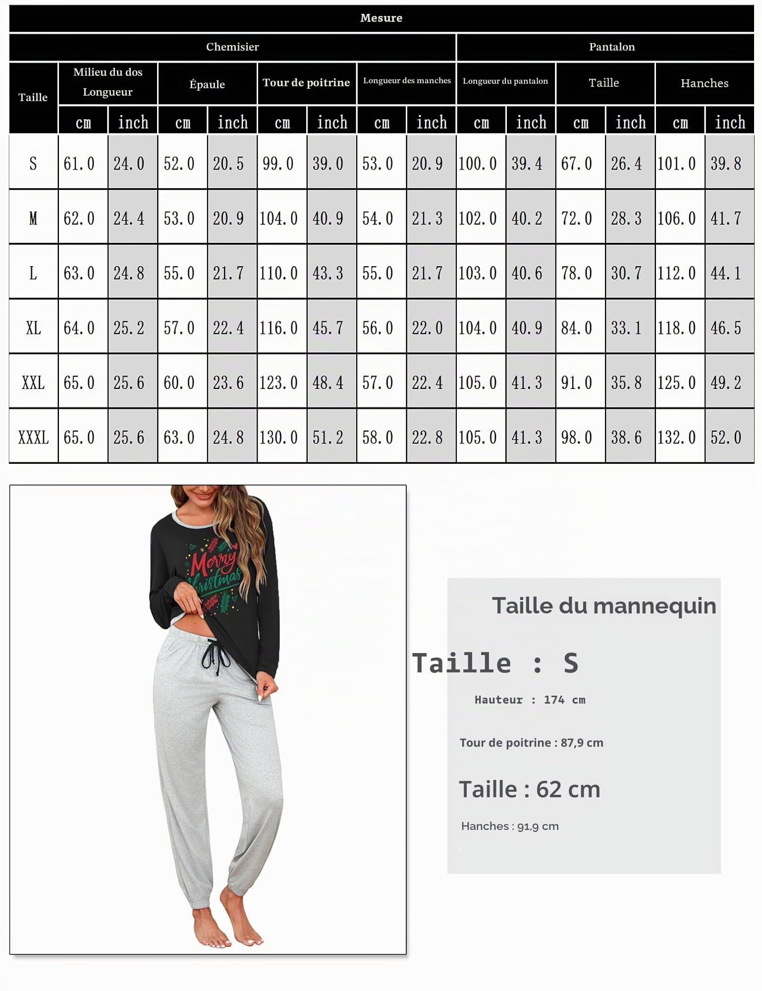 Pyjama Femme Hiver Ensembles de Pyjama à Col Rond 2 Pièces Vêtements de Nuit Doux T-Shirt Manches Longues et Pantalon avec Poches S-XXL