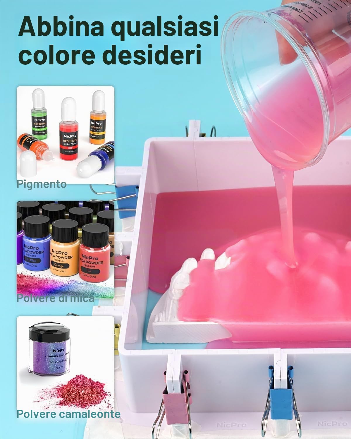 Nicpro Kit Gomma di Silicone, 2.2L Liquido per Realizzazione di Stampi, Rapporto 1:1 per Resina 3D fai da te con Alloggiamento, Tazze di Miscelazione
