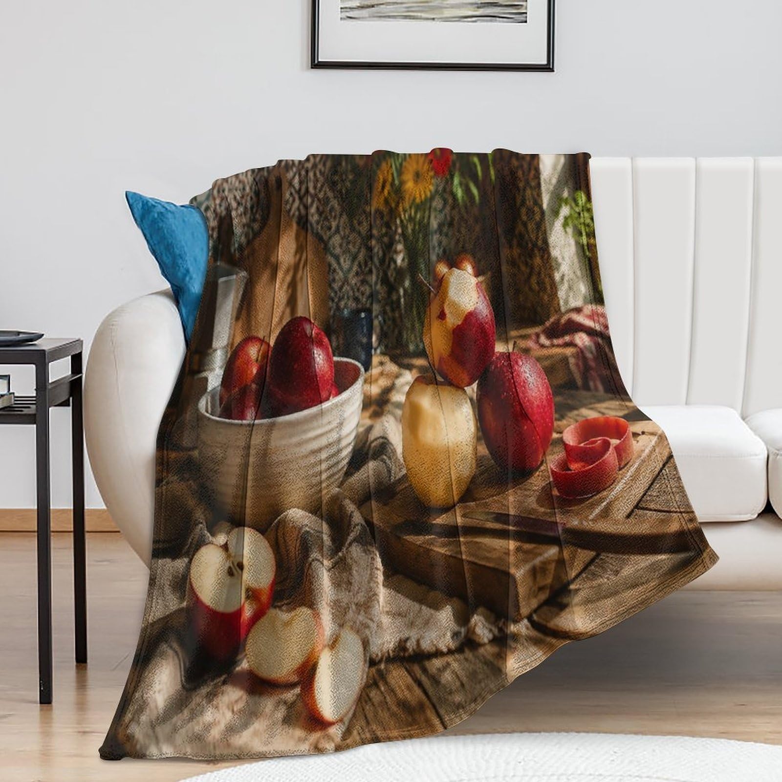 Apples on Wood Slice Still Life Kuscheldecke für Zuhause