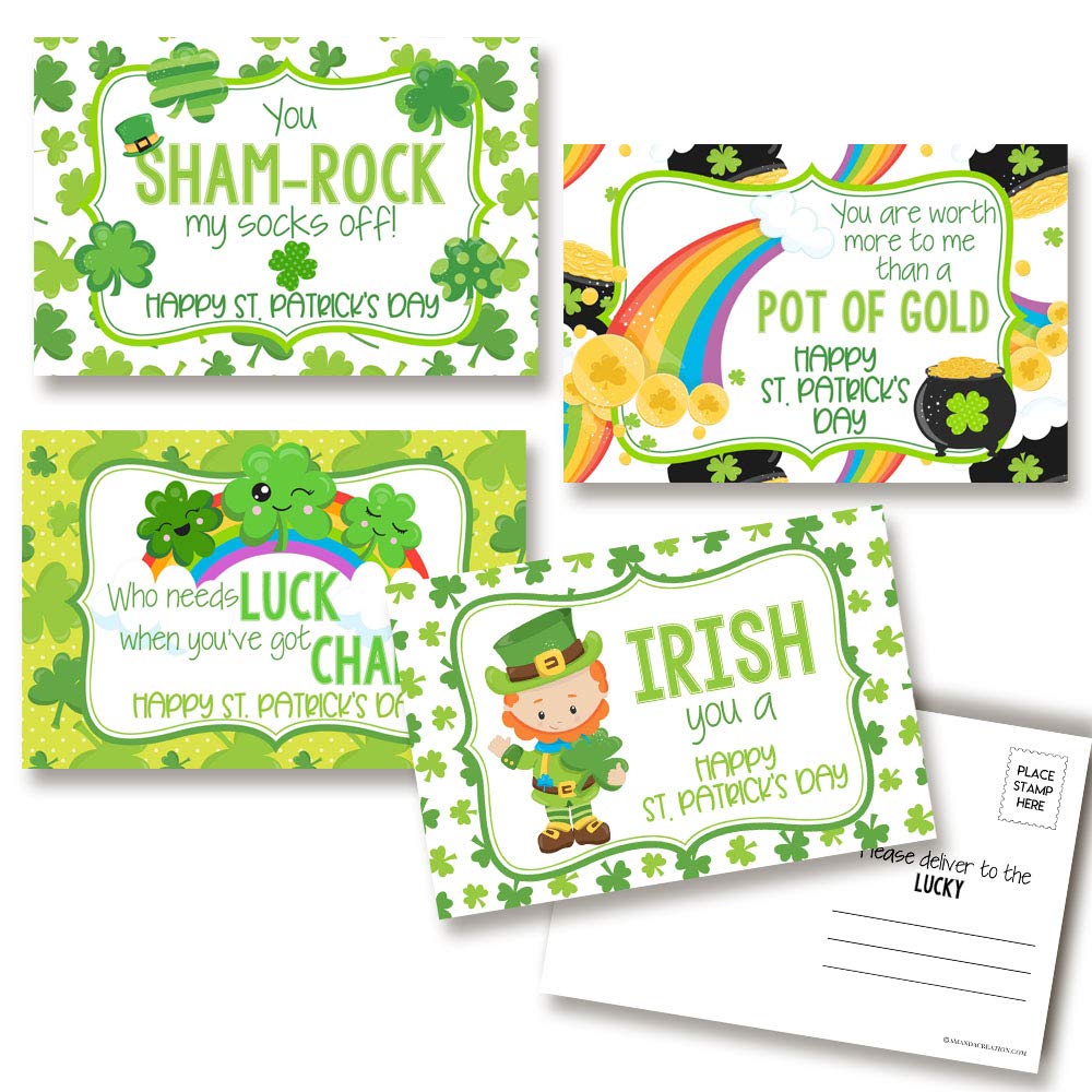 Amazon.com : Lucky Charms & Shamrocks St. Patrick's Day Blank Postcards To  Send To Friends & Family, 4"x6" Fill In Notecards (4 Different Designs) by  AmandaCreation (20) : Office Products
