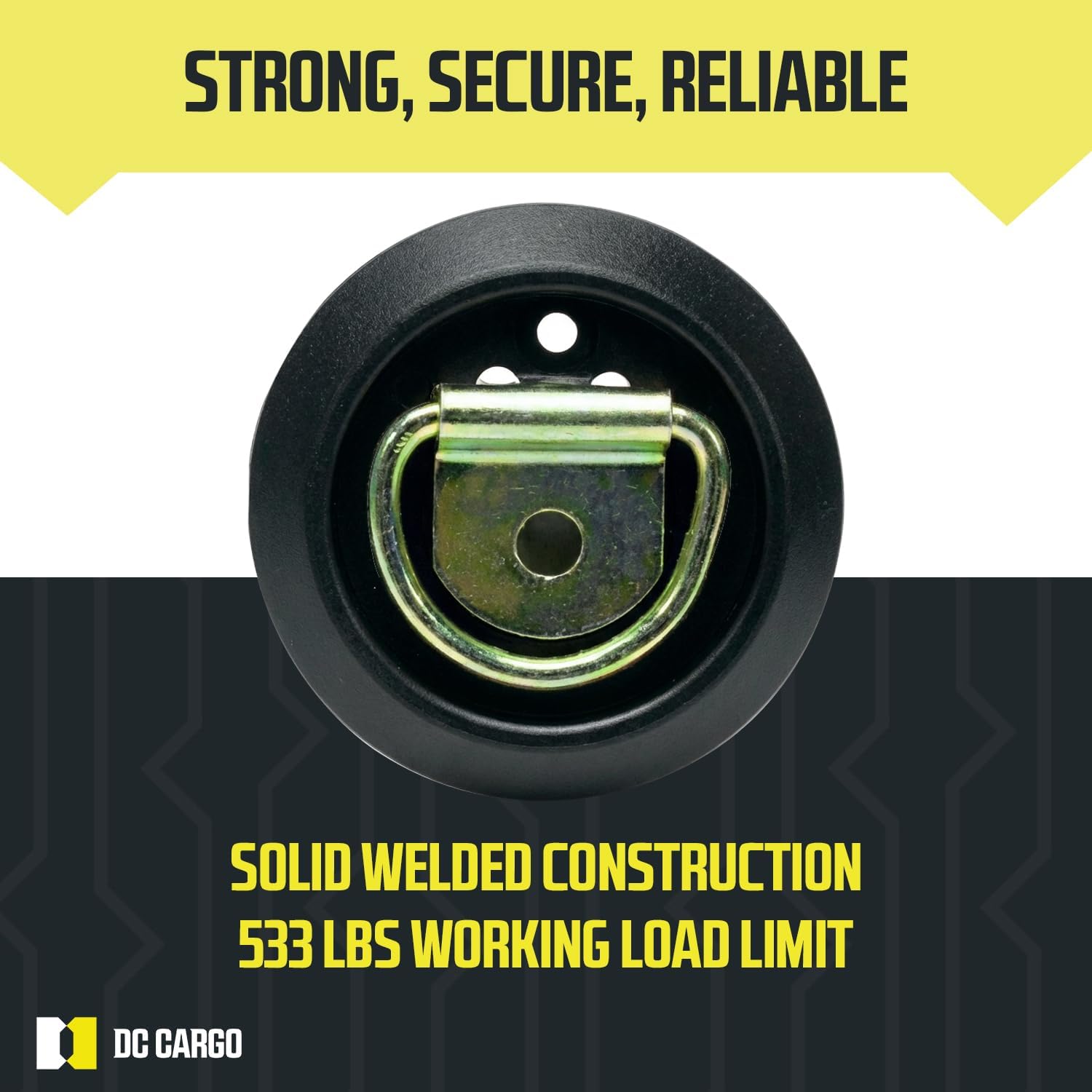 DC Cargo Mall 10 D-Ring Tie-Downs with Plastic Pan Fitting, Anchor Trailer Cargo Load with Floor Flush Surface Mount D-Rings; Safe Tie-Down Working Limit 533 pounds