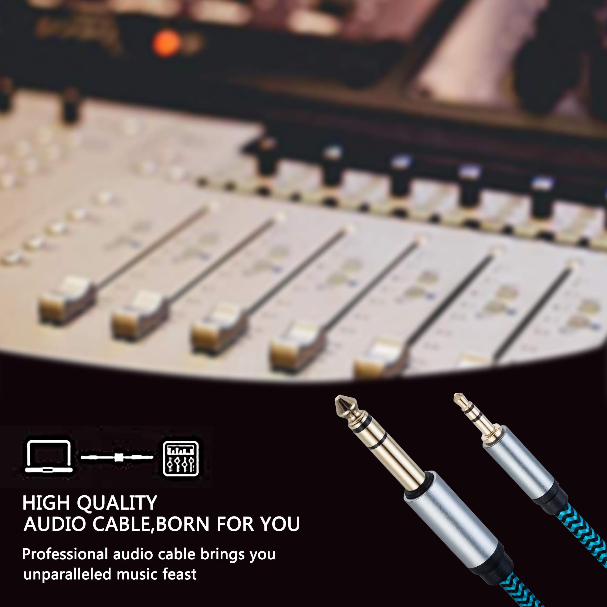Cable de audio estéreo TRS, 3,5 mm a 6,35 mm, adaptador de auriculares Hftywy, adaptador de 1/8 a 1/4 para guitarra, piano, amplificadores, dispositivos de cine en casa o consola de mezcla