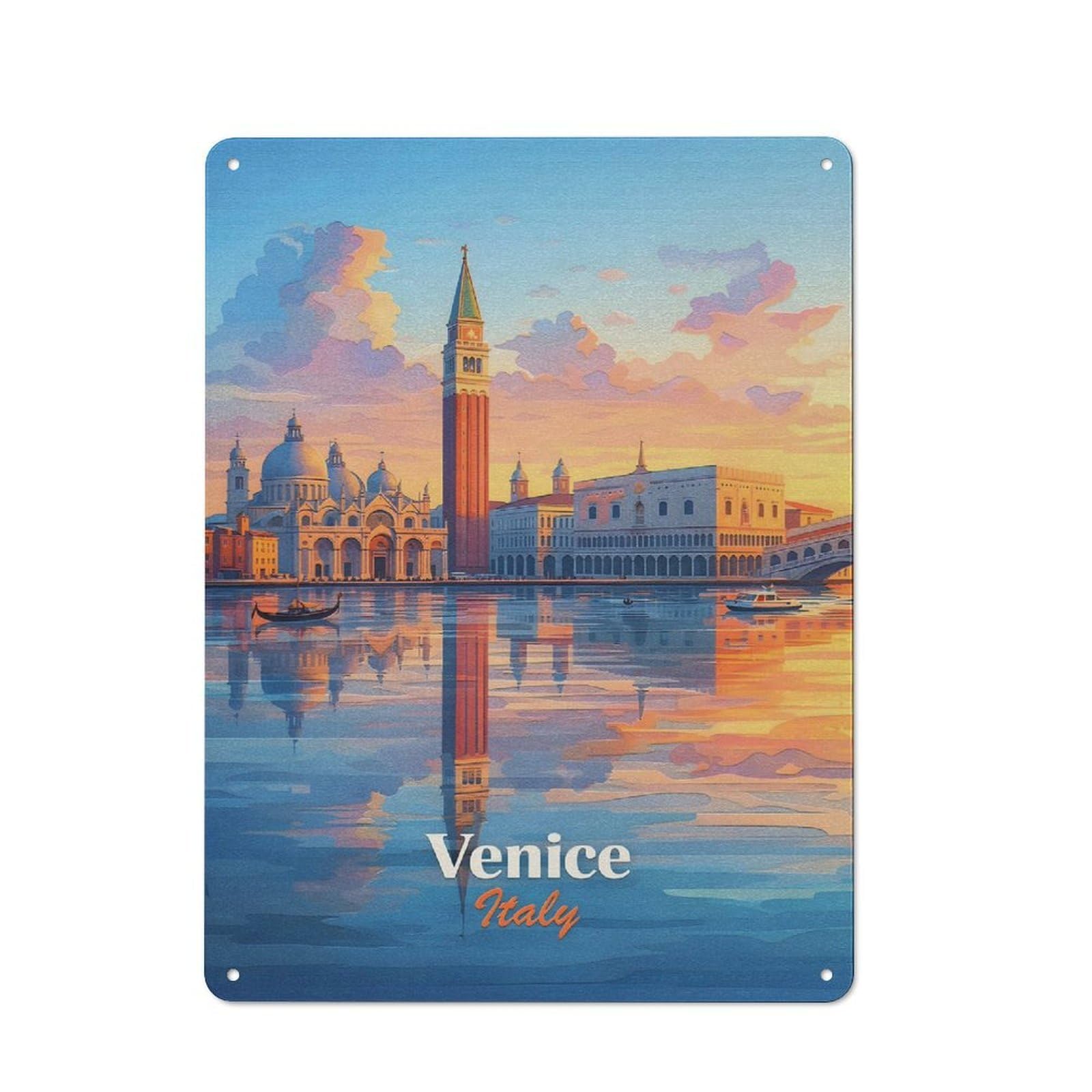 Junmoney Style-14 Vintage Tin Sign With Venice Italy Canal Sunset Design 40X30cm, Vintage Cafe Wall Decor For Coffee Bar, Kitchen, Bistro Or Tea Corner