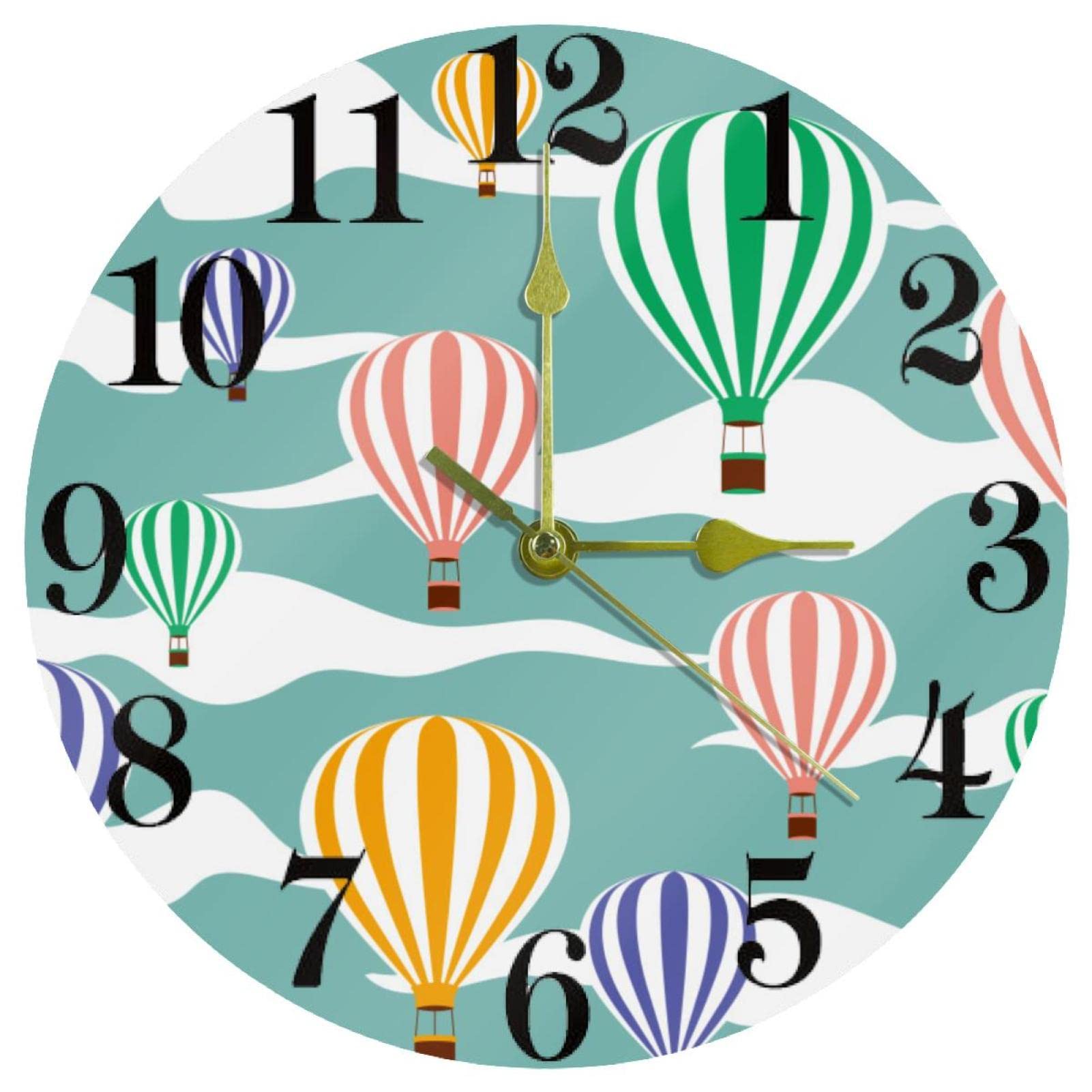 Horloge murale à quartz silencieuse de 25,4 cm avec motif montgolfière