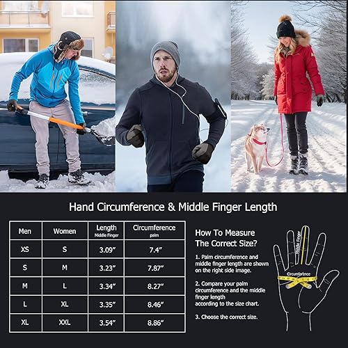 Miniatura 4 de Guantes de invierno para hombres y mujeres, guantes cálidos mejorados para pantalla táctil para clima frío, para correr, conducir, ciclismo,