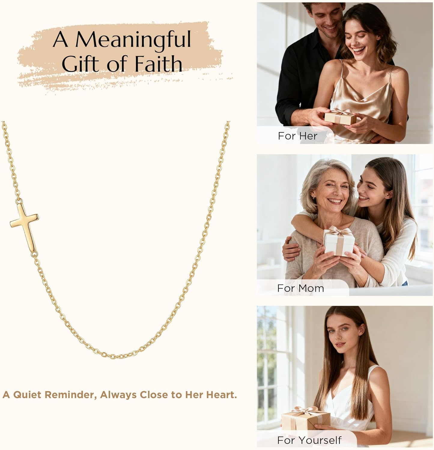 NORBU S925 Cross Necklace for Women, 18K Gold Plated Womens Cross Necklaces with Adjustable 16”+2” Chain, Sterling Silver Thiny Small Sideways Cross Pendant Dainty Christian Jewelry Catholic Religious Gift for Her