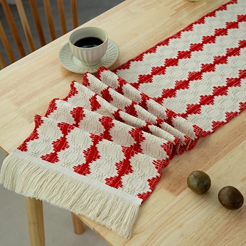 Miniatura 10 de Camino de mesa bohemio de lino y algodón de 13 x 72 pulgadas, macramé de granja con borlas, diseño de rayas tejidas en blanco y negro para comedor y