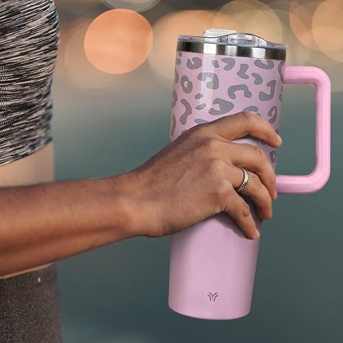 Miniatura 7 de Wesncdch Vaso de 40 onzas con asa y tapa con pajilla, vaso aislado al vacío a prueba de fugas, taza de agua de viaje de acero inoxidable que se