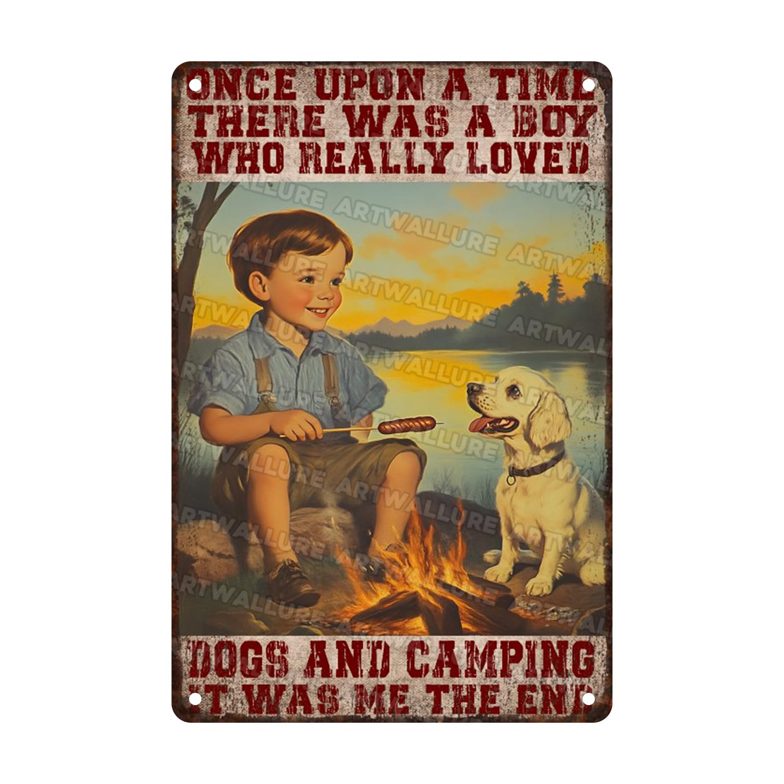 Metal Tin Plaque Rustic Wall Decor Vintage Camping Quote A Boy Who Loved Dogs Outdoor Adventure Art Gift for Pet Lovers Cabin Enthusiasts 8x12inch