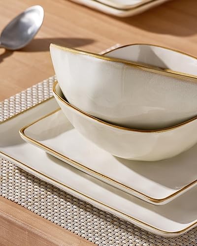 Miniatura 4 de Juegos de vajilla Famiware para 4, 12 piezas de platos y cuencos de cocina Ocean Square, apto para microondas y lavaplatos, resistente a los