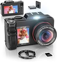 LIYTIFOR 5K 80MP Dual Screen Vlogging Camera, Autofocus 18X Zoom, 64GB Card + 2 Batteries, YouTube Travel Photography