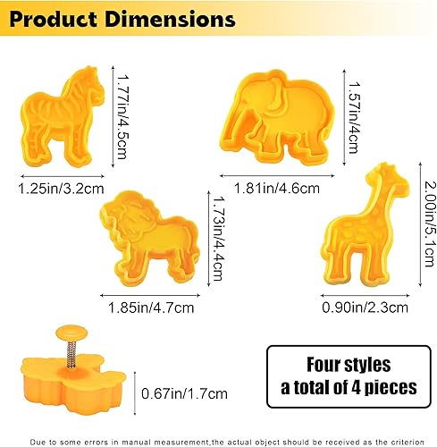 Miniatura 6 de Juego de 4 piezas de cortadores de galletas de animales del zoológico, cortadores de fondant, formas perfectas para hornear elefantes, jirafas,