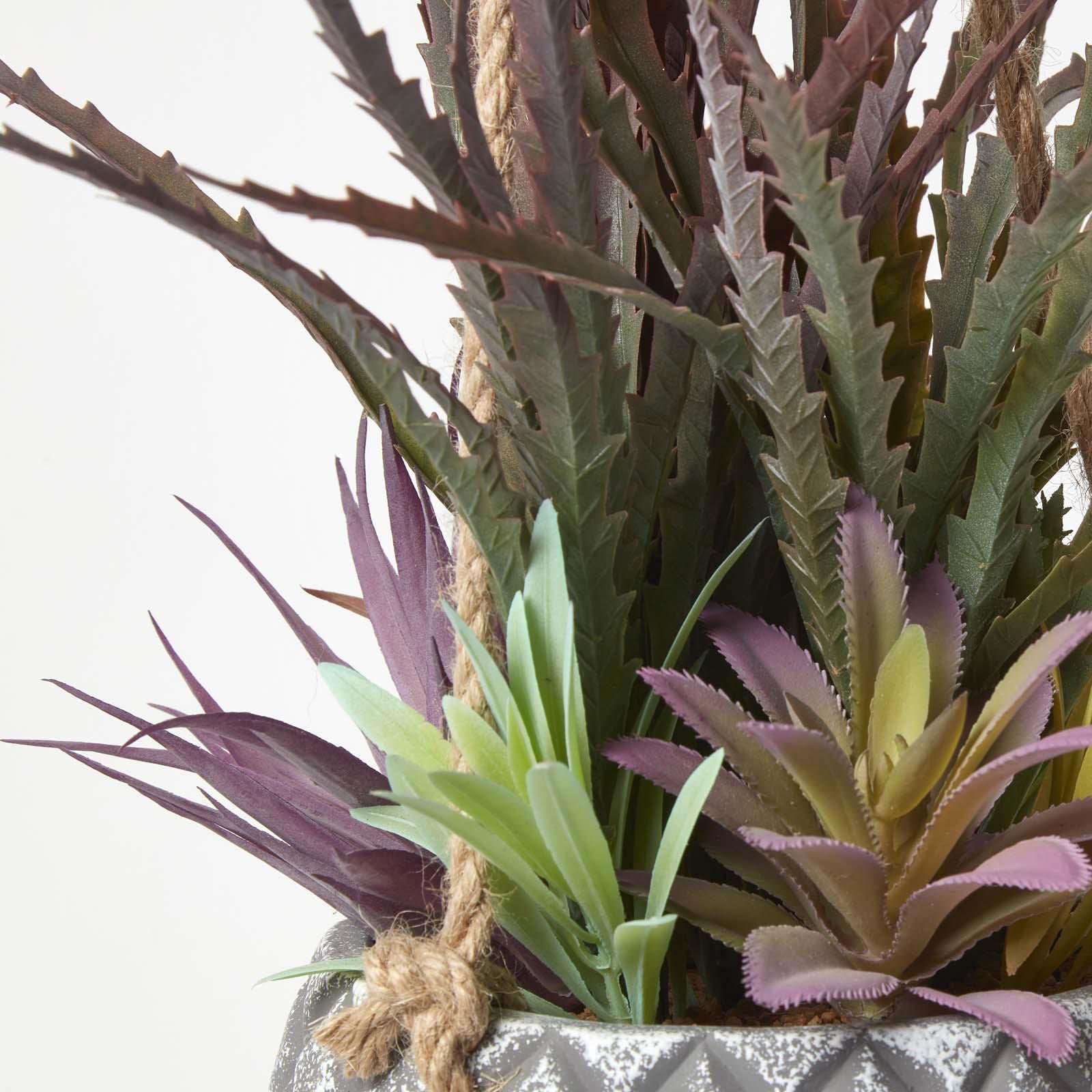 HOMESCAPES Plante grasse Artificielle à Suspendre, Plante Suspendue succulentes en Pot Gris