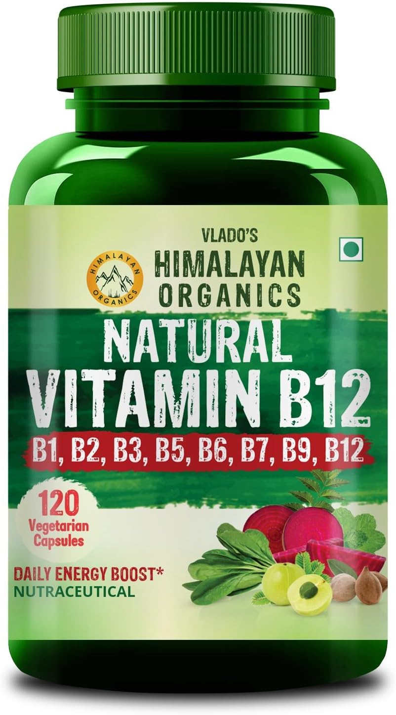 Vlado's Himalayan Organics Plant Based Vitamin B12 Supplement | B1,B2,B3,B5,B6,B7,B9,Moringa| Boost Energy Level | For Memory, Brain, Heart & Nervous System Support | B12 supplement for Men & Women - 120 Veg Capsules