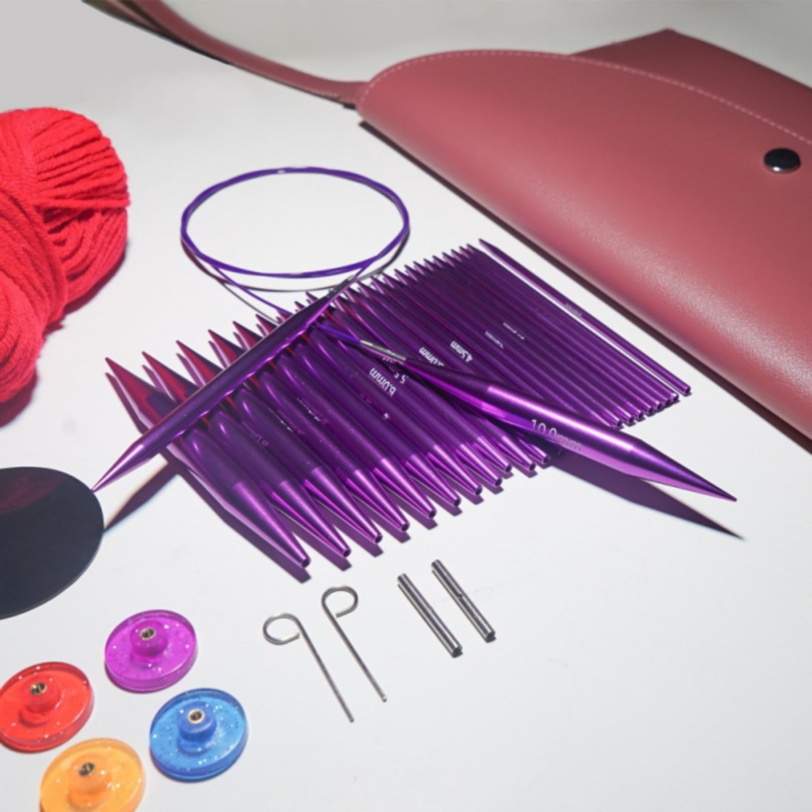Colcolo Gancho de Tejido a Kit de Punto Juego Intercambiable Agujas Circulares Flexibles de PU y Aleación de Aluminio Ensamblaje Seguro