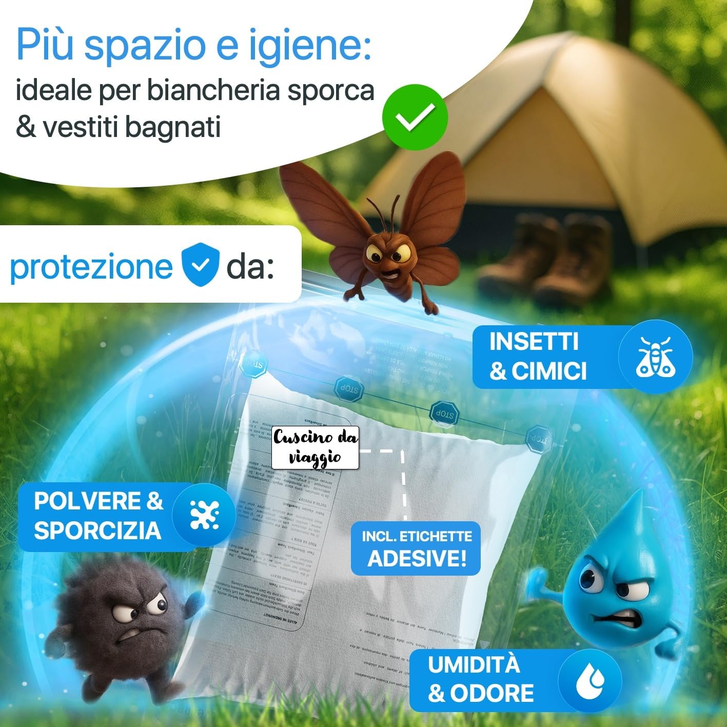 SilverRack, sacchetti sottovuoto per vestiti da viaggio da arrotolare [7 pezzi] in (2x 30x40 cm / 2x 35x50 cm / 2x 40x60 cm / 1x 50x70 cm) - sacchetti sottovuoto salvaspazio per vestiti da viaggio