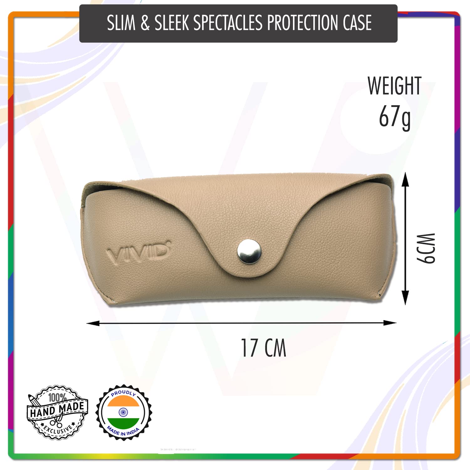 VIVID Vision Unisex Adult Lightweight Eyewear Specs Case Cover | Protect Eye Glasses | Chashma Dibbi | Spectacle Box | Closure - Button | Artificial Leather | XV-8H | Cream - Image 5 thumbnail