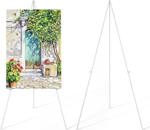 Miniatura 6 de SunyesYoon Soporte de caballete blanco para exhibición, trípode instantáneo de 63 pulgadas, caballete de piso portátil, póster de arte ajustable,