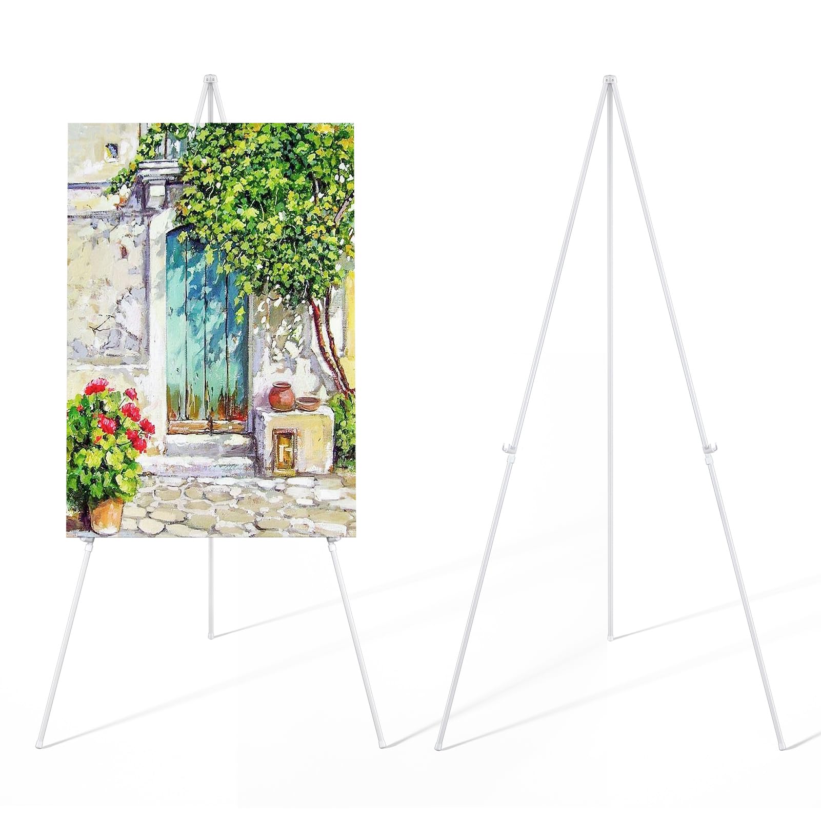 SunyesYo - Caballete blanco para exhibición, trípode instantáneo para artistas, caballete de suelo plegable portátil, fácil de plegar, para exhibición de espectáculos, bodas, pintura