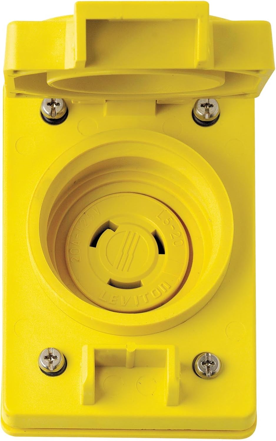 Leviton 67W47 20-Amp, 125 Volt, Flush Mounting Locking Receptacle, Industrial Grade, Grounding, Wetguard with Cover, Yellow