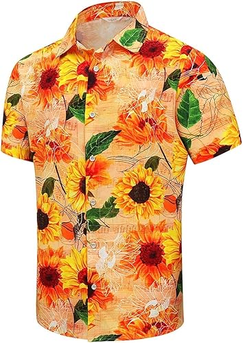 Miniatura 53 de SheLucki - Camisa hawaiana para hombre, unisex, de manga corta, con botones, para la playa y el verano, ropa casual estampada con sombra de palmas