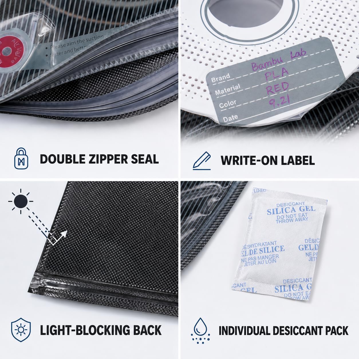 25-Pack 3D Printer Filament Storage Bags Kit with USB Vacuum Pump