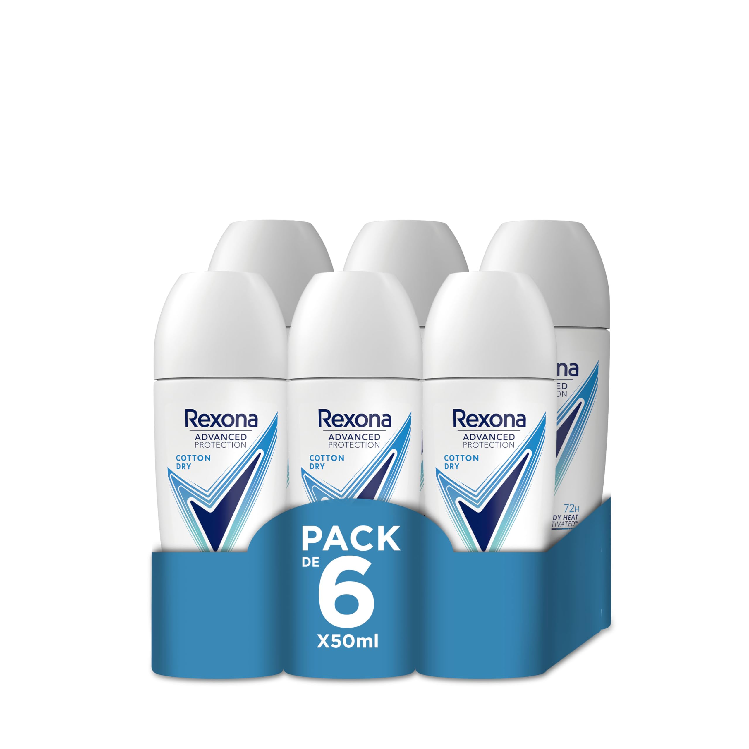 Rexona Mujer Advanced Protection Desodorante Antitranspirante Roll-On Para Cotton Dry 72H 50Ml - Pack De 6
