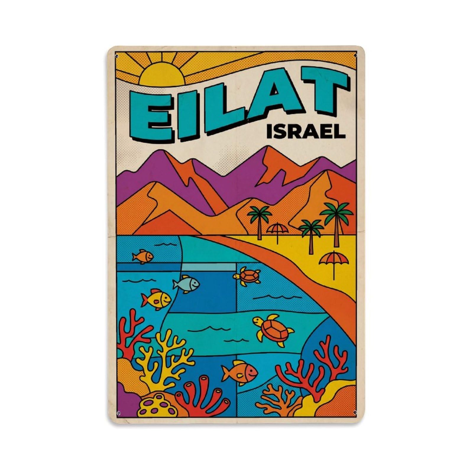 Metal Tin Sign Retro Israel Eilat Travel