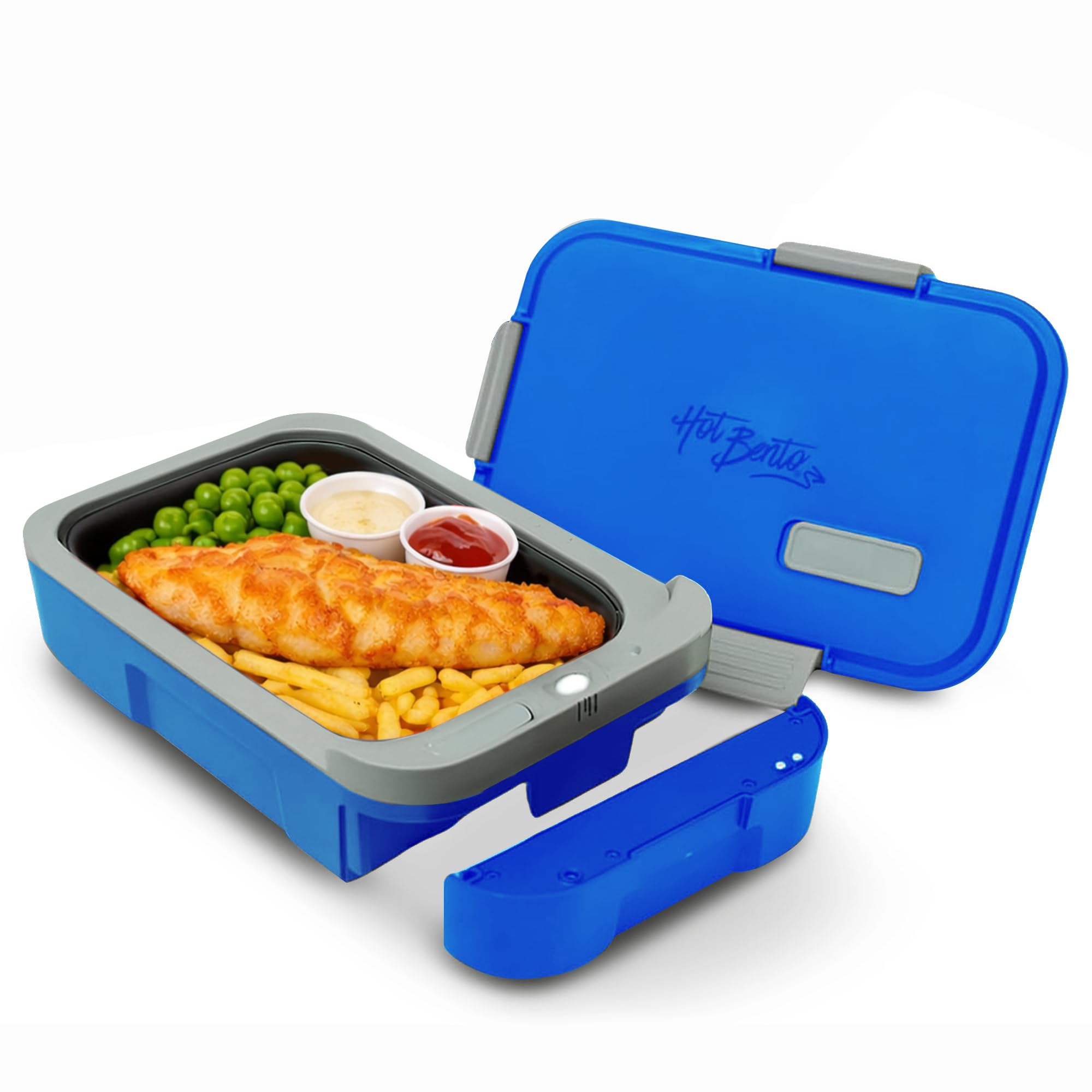Hot Bento Plus – Electric Heated Lunch Box, Self-Heating, Rechargeable Food Warmer with Removable Battery, 10-Min Heat, Battery Powered Lunch Box for School, Office, Travel - Ocean Blue