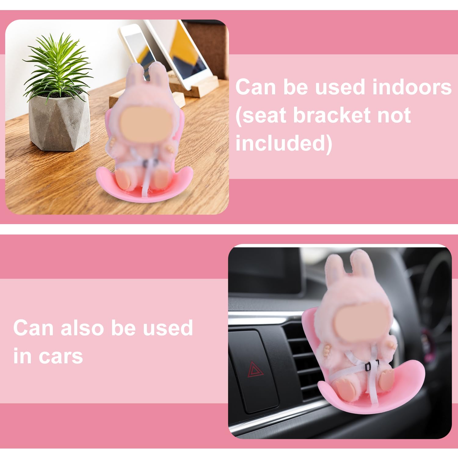 BOXOB Autositz Für Labubu Puppen – Rosa, Mit Clip | Deko-Sofa Für Auto-Lüftung