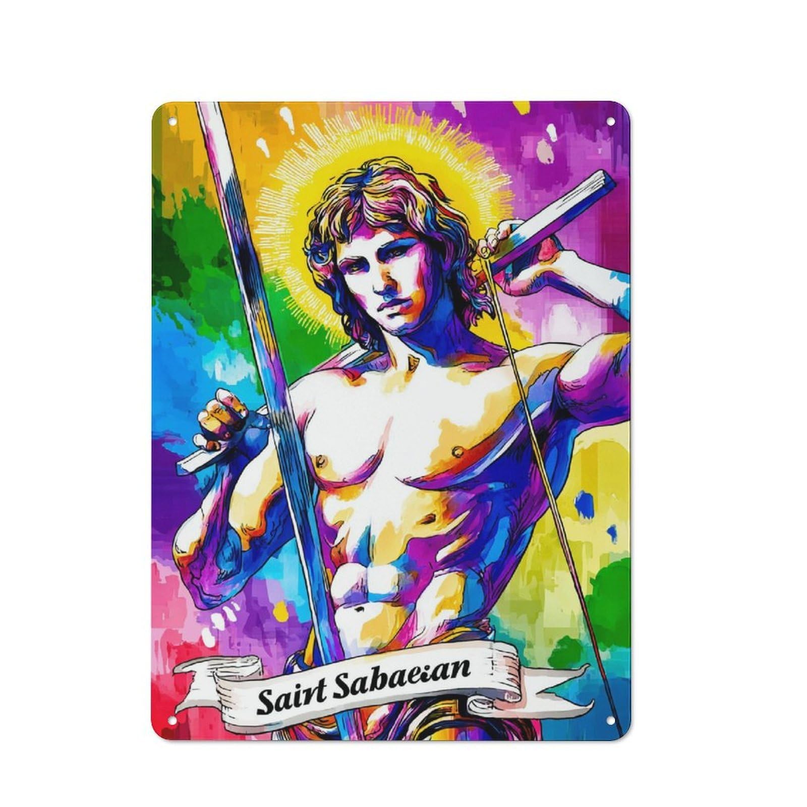 Junmoney Saint Sabaeian A Colorful Guardian Angel Decorative Metal Plaque 40X30cm, Garage Style Shed Wall Plaque For Workshop, Basement, Shed Or Games Room