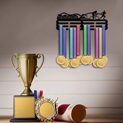 Miniatura 6 de PH PandaHall Percha de triatlón, soporte para medallas, marco de metal para medallas, soporte de cinta para premios deportivos, soporte de cinta