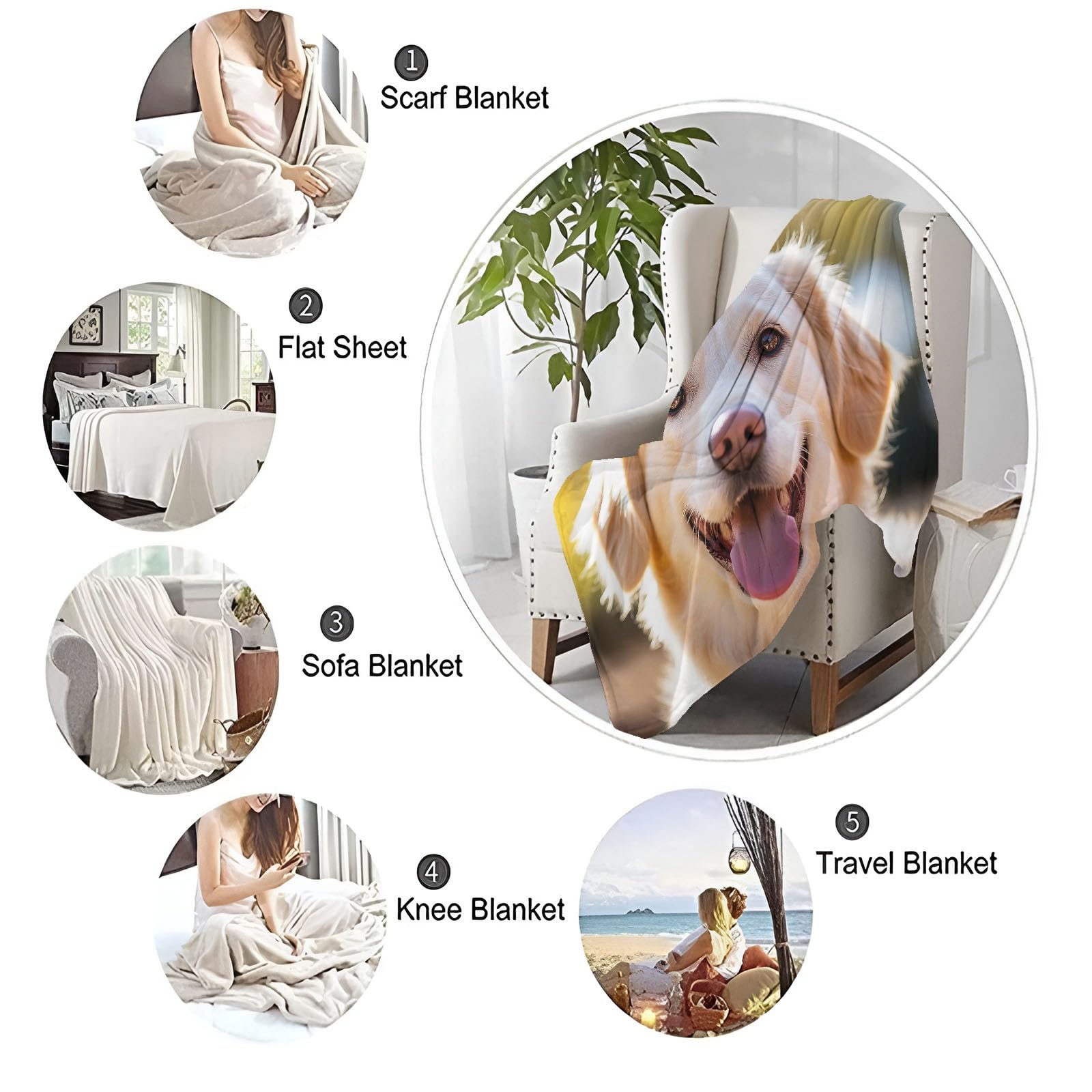Prezent Golden Retriever Flanelowy Koc Puszysty Kremowy Prezent na Walentynki Rocznica Urodziny Żona i Mąż Dziewczyna Chłopiec 180 X 200 cm